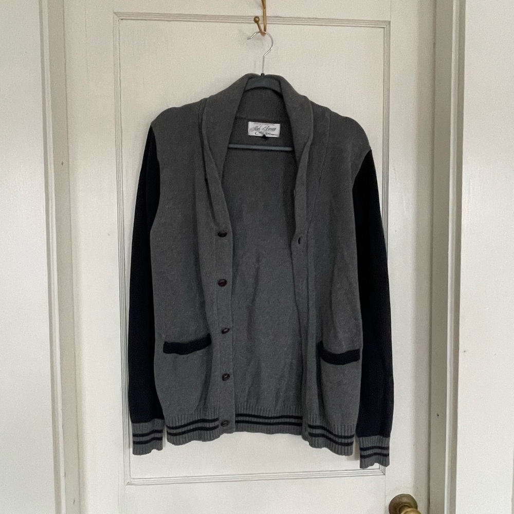 Gray and Black Men's Cardigan Sweater